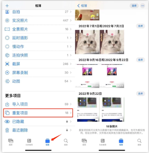 柯桥苹果手机维修分享iOS 16 中相册重复项目功能使用方法 